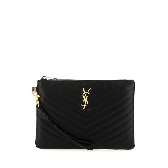 Saint Laurent Women Black Leather New Jolie Clutch
